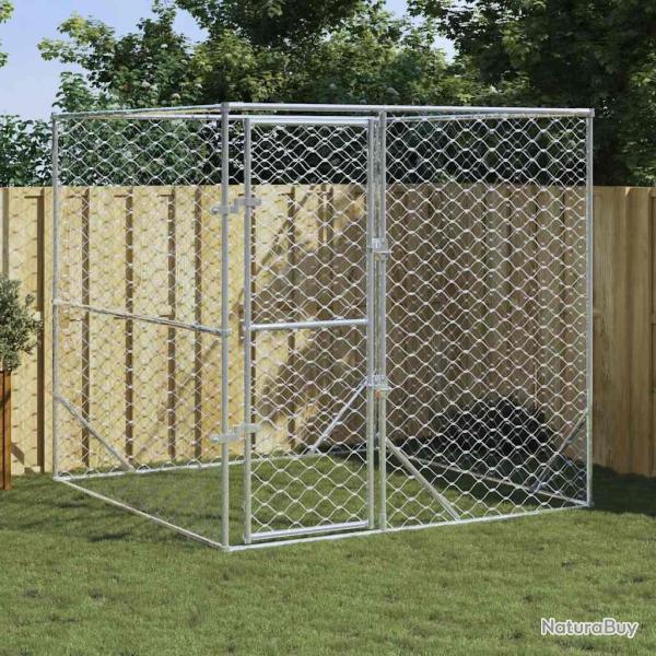Chenil d'ext�rieur pour chiens argent� 2x2x2 m acier galvanis�