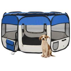 Parc pliable pour chien avec sac de transport Bleu 125x125x61cm alsavelo