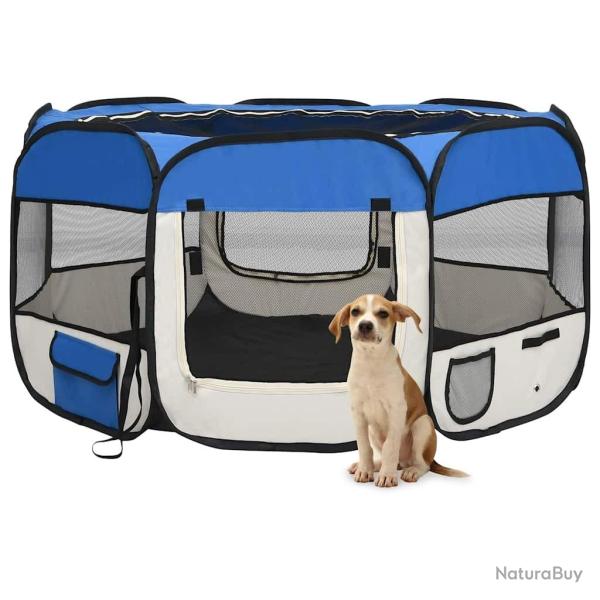 Parc pliable pour chien avec sac de transport Bleu 125x125x61cm