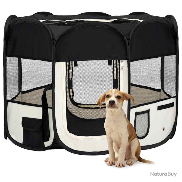 Parc pour chiens pliable avec sac de transport Noir 90x90x58 cm