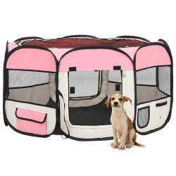 Parc pliable pour chien avec sac de transport Rose 125x125x61cm