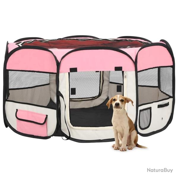 Parc pliable pour chien avec sac de transport Rose 125x125x61cm