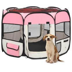 Parc pour chiens pliable avec sac de transport Rose 90x90x58 cm