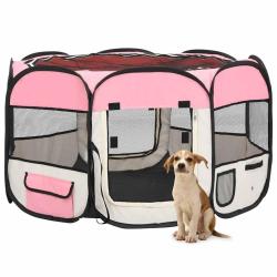 Parc pliable pour chien avec sac de transport Rose 110x110x58cm