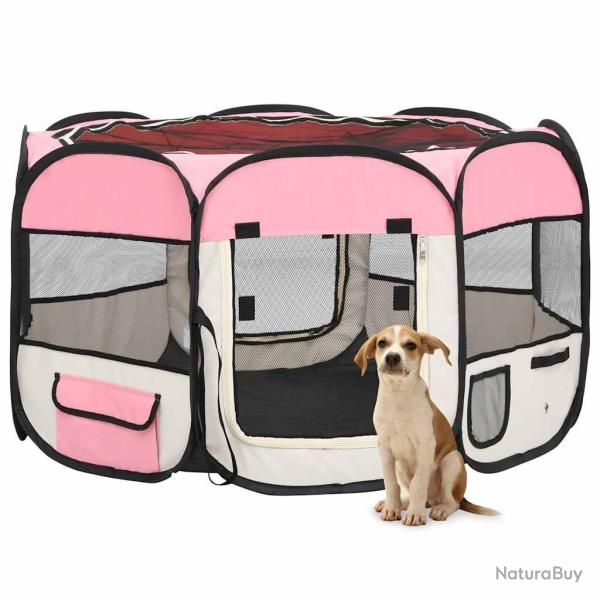 Parc pliable pour chien avec sac de transport Rose 110x110x58cm