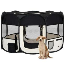 Parc pliable pour chien avec sac de transport Noir 125x125x61cm