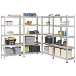 &Eacute;tag&egrave;res de rangement &agrave; 5 niveaux 4 pcs acier bois d'ing&eacute;nierie