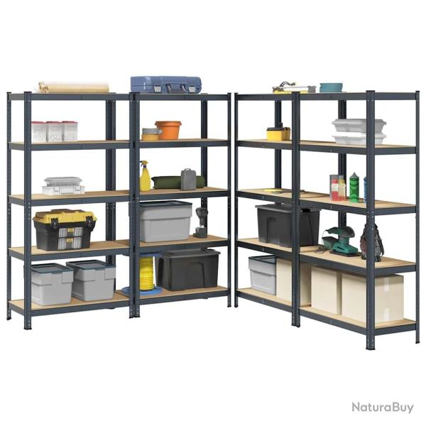 tagres  5 niveaux 4pcs anthracite acier et bois d'ingnierie alsavelo