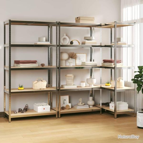 �tag�res � 5 niveaux 3 pcs Argent� Acier et bois d'ing�nierie alsavelo