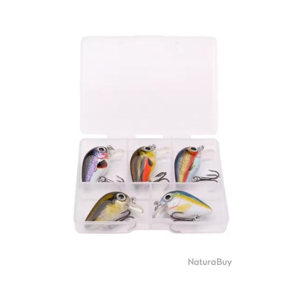 Crankbait Lot de 5 Mini Leurres Dur de 3cm pour 1.5gr Flottant Pour la P�che de la Truite Avec Boite