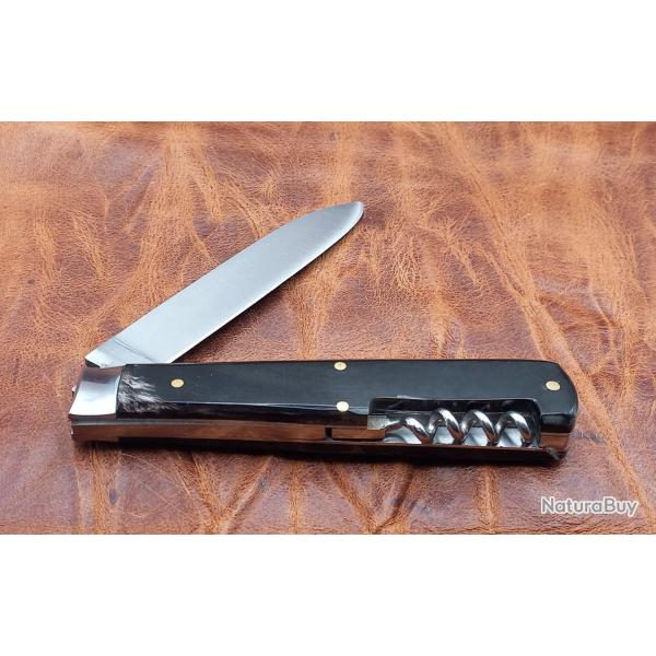 Couteau de poche tire Bouchon, type Pradel, manche en corne, 19,5 cm.