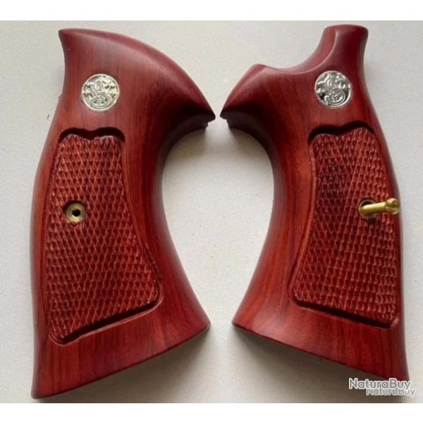 grips crosse plaquettes bois pour smith wesson carcasse K/L square butt stries classique