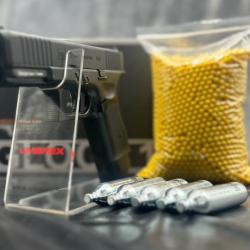 PACK PR&Ecirc;T A TIRER PISTOLET GLOCK 19 GEN5 MOS BBS 6MM CO2 1J BLACK AVEC 4 INTERFACES