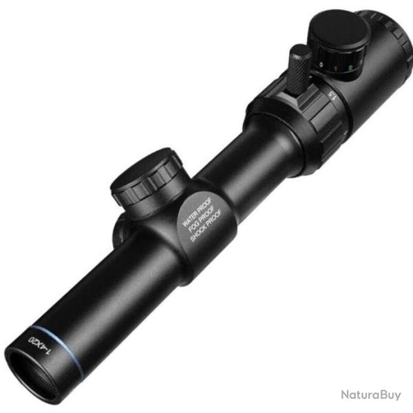 Lunette de vis�e 1-4X20 R�ticule Rouge *Ench�re* Vert Colliers Rail 20mm Tir Airsoft Chasse FireWolf