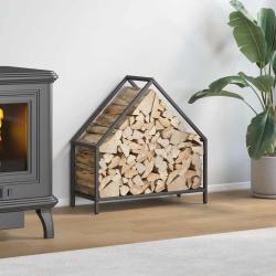 Portant de bois chauffage noir 60x25x60 cm alsavelo