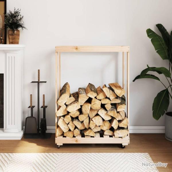 Porte-b�ches avec roulettes 76,5x40x108 cm bois massif de pin