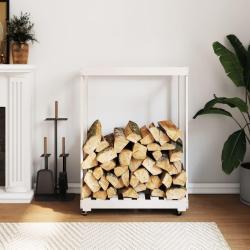 Porte-b&ucirc;ches avec roulettes blanc 76,5x40x108cm bois massif pin