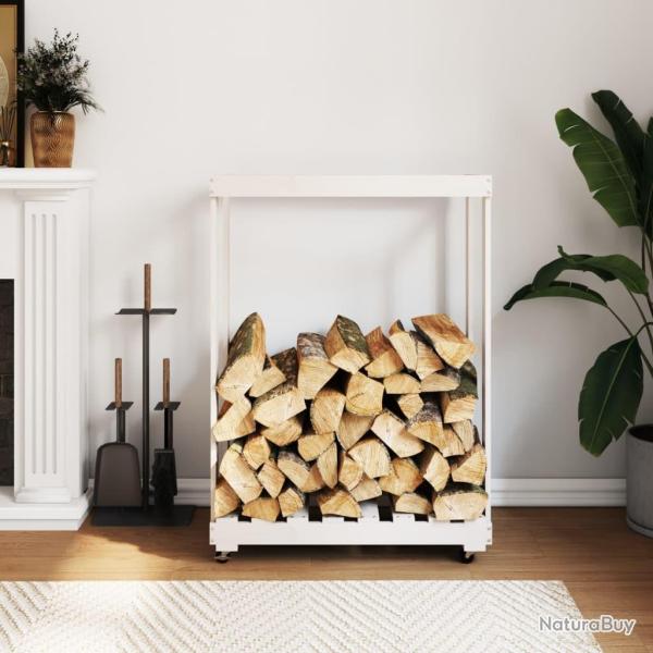 Porte-bches avec roulettes blanc 76,5x40x108cm bois massif pin alsavelo