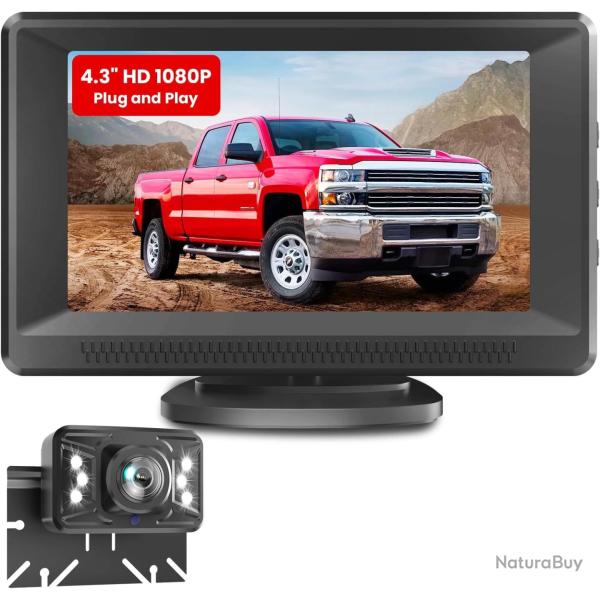 Camera de Recul avec 4.3 Pouces 1080p Moniteur Vision Nocturne Claire Image IPS