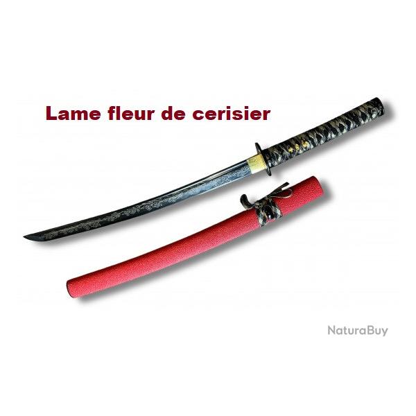 Wakisashi forg� rouge lame fleur de cerisier 1045