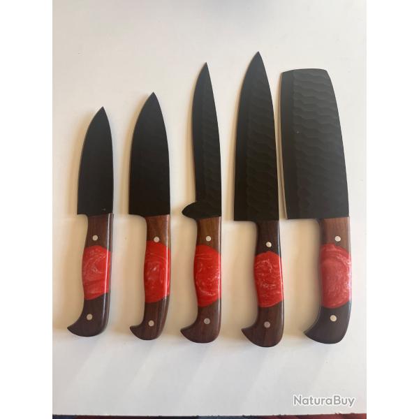 Set de couteaux - Rev�tement DLC & Manche en merisier et r�sine