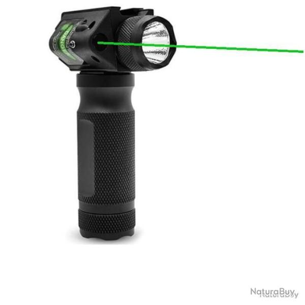 Poign�e Tactique Lampe 1000 lumens Laser vert pour rail picatinny en m�tal