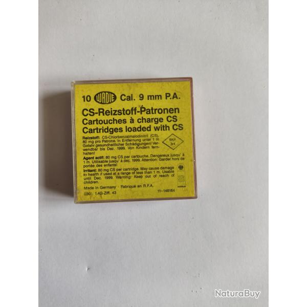 Boite de 10 munitions a gaz cs pour 9 mm auto
