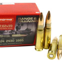 Bo&icirc;te de 20 munitions NORMA Cal.7.62x39 FMJ 124 gr