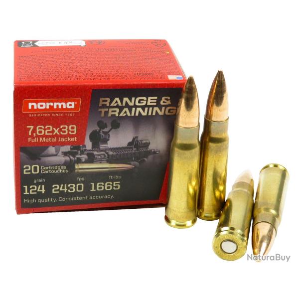 Bo�te de 20 munitions NORMA Cal.7.62x39 FMJ 124 gr