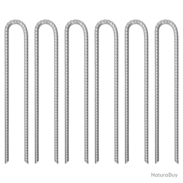 Piquets de tente 6 pcs forme de U 41,5 cm �12mm acier galvanis�