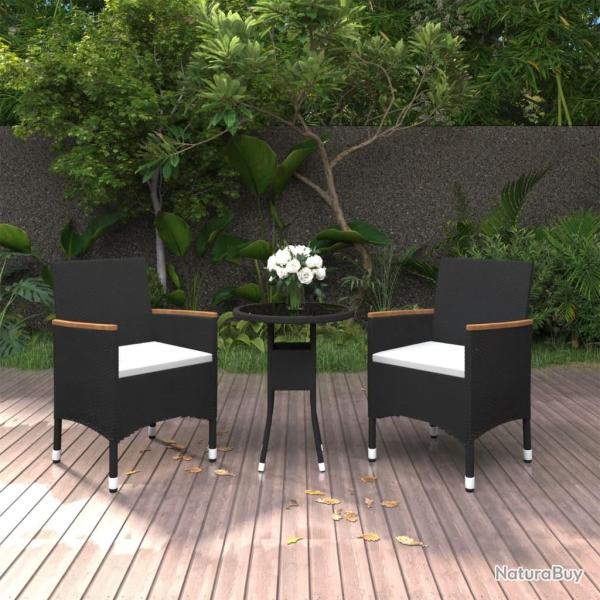 Ensemble � manger de jardin 3 pcs R�sine tress�e Noir alsavelo