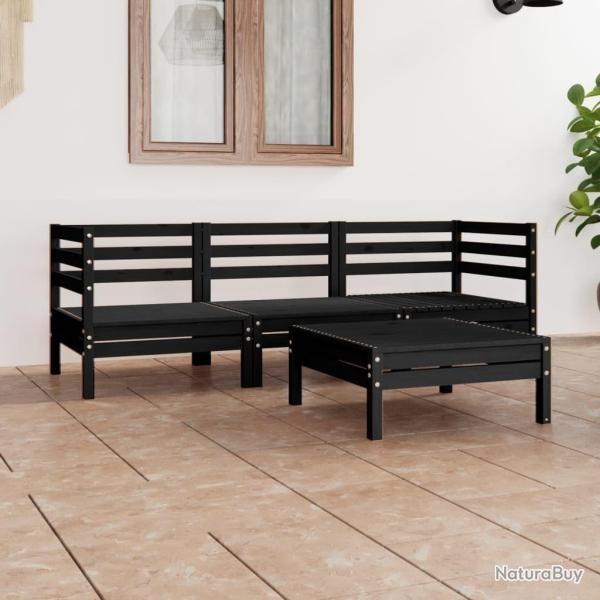 Salon de jardin 4 pcs Noir Bois de pin massif alsavelo