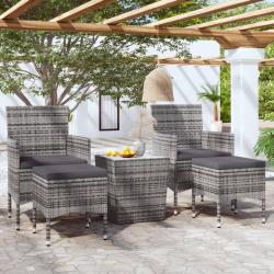 bistro jardin 5pcs R&eacute;sine tress&eacute;e verre tremp&eacute; Gris