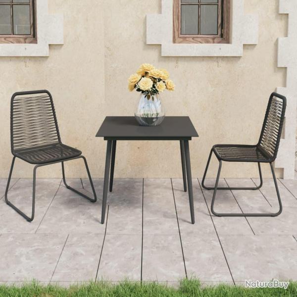Ensemble � manger de jardin 3 pcs PVC r�sine tress�e noir alsavelo