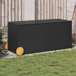 Bo&icirc;te de rangement de jardin et roues noir 283L r&eacute;sine tress&eacute;e alsavelo