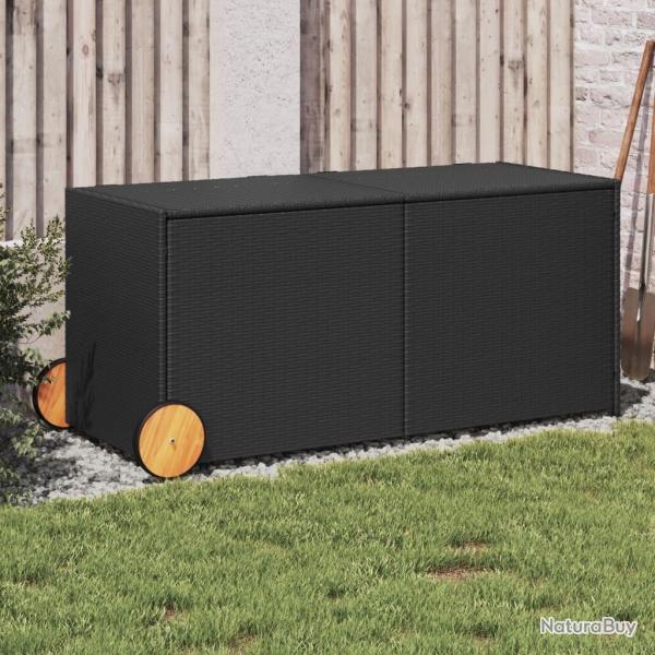 Bo�te de rangement de jardin et roues noir 283L r�sine tress�e alsavelo
