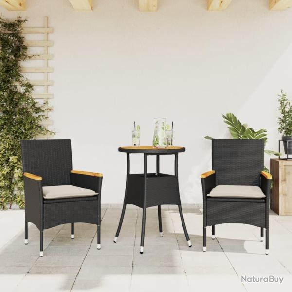 Ensemble � manger de jardin et coussins 3 pcs noir rotin acacia