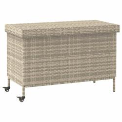 Bo&icirc;te de rangement de jardin et roues gris clair r&eacute;sine tress&eacute;e