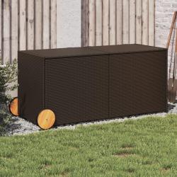 Bo&icirc;te de rangement de jardin et roues marron 283L poly rotin