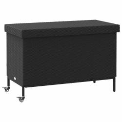 Bo&icirc;te de rangement de jardin et roues noir r&eacute;sine tress&eacute;e