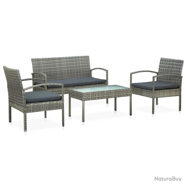 Salon de jardin 4 pcs avec coussins r�sine tress�e gris