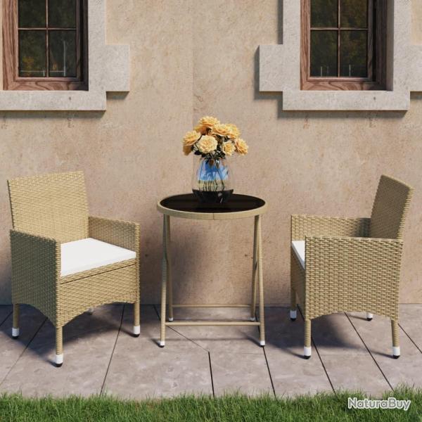 bistro jardin 3 pcs R�sine tress�e et verre tremp� alsavelo