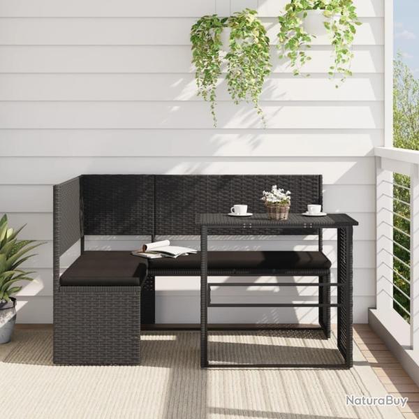 Canap� de jardin avec table et coussins en forme de L noir alsavelo