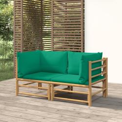 Canap&eacute;s d'angle de jardin avec coussins vert 2 pcs bambou
