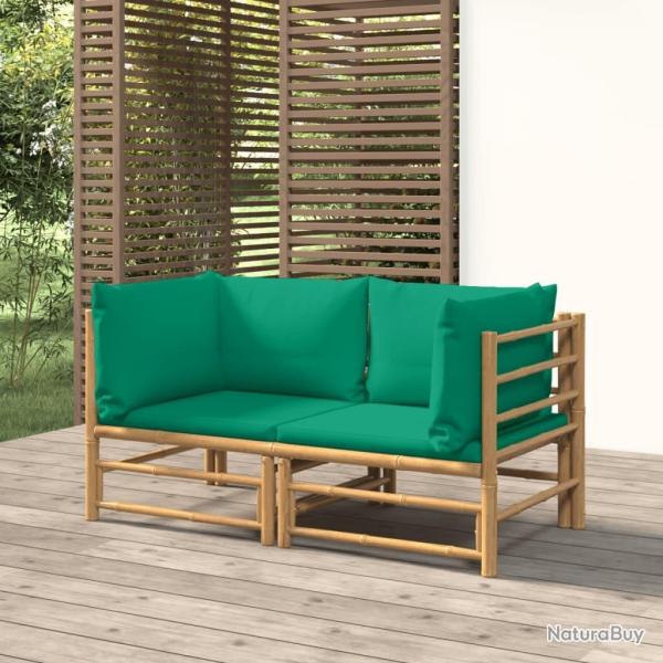 Canap�s d'angle de jardin avec coussins vert 2 pcs bambou