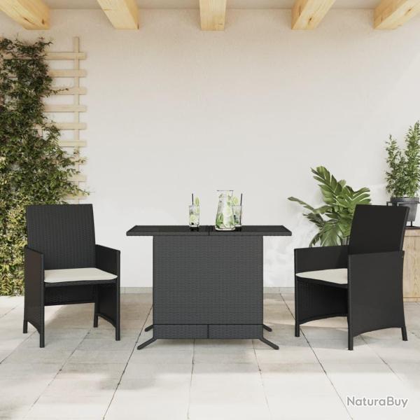 bistro 3 pcs avec coussins noir r�sine tress�e