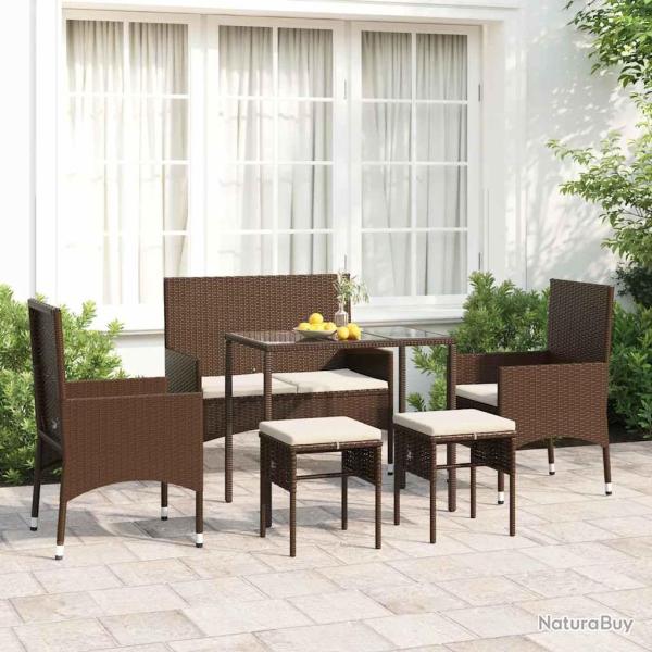 Salon de jardin 6 pcs avec coussins Marron R�sine tress�e alsavelo