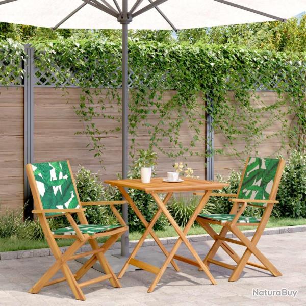 bistro 3 pcs motif de feuilles tissu et bois massif