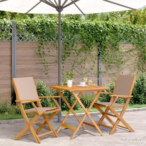 bistro 3 pcs taupe tissu et bois massif