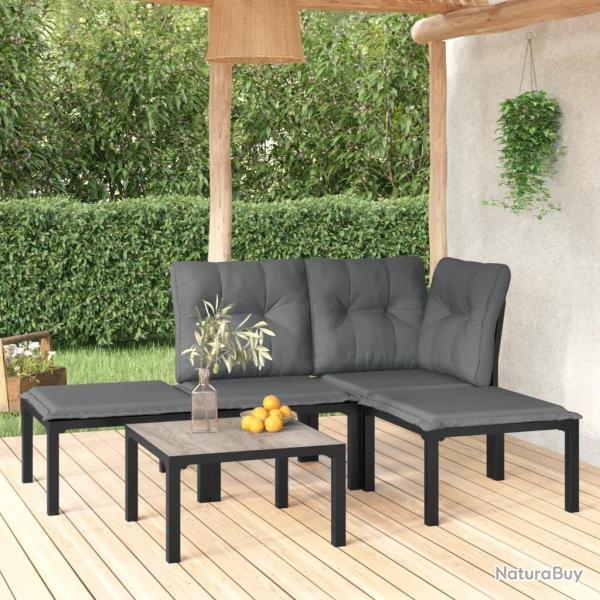 Salon de jardin 5 pcs noir et gris rsine tresse alsavelo